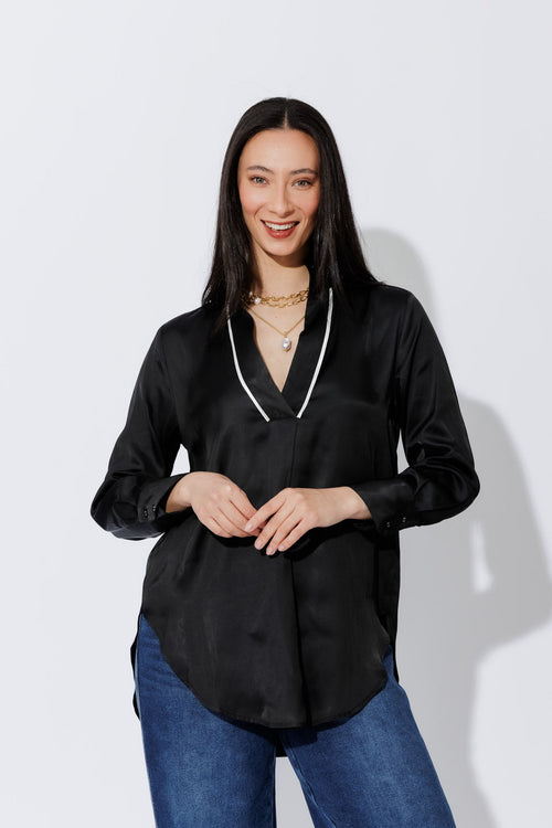 Black Piped Collar Blogger Shirt