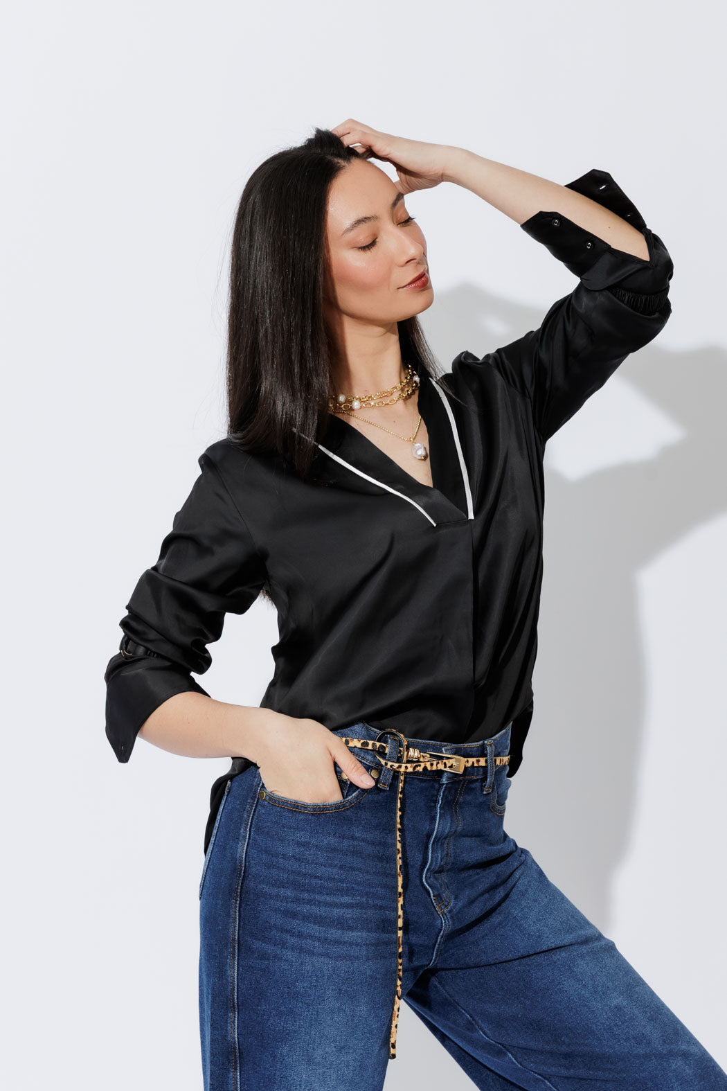 Black Piped Collar Blogger Shirt