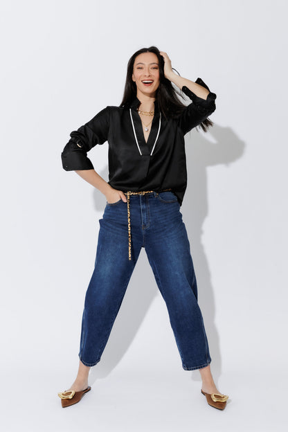 Black Piped Collar Blogger Shirt