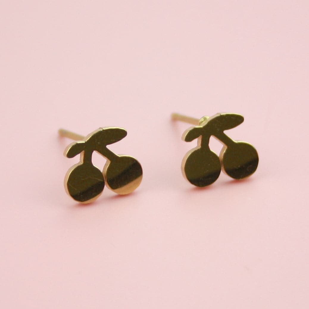 Tiny Cherry Stud Earrings (Gold Plated)