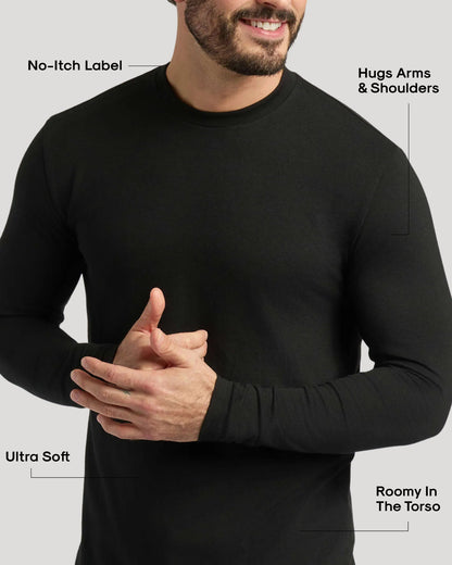Black Classic Long Sleeve Crew Neck 6-Pack