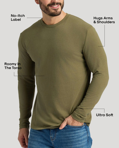 Military Green Classic Long Sleeve Crew Neck