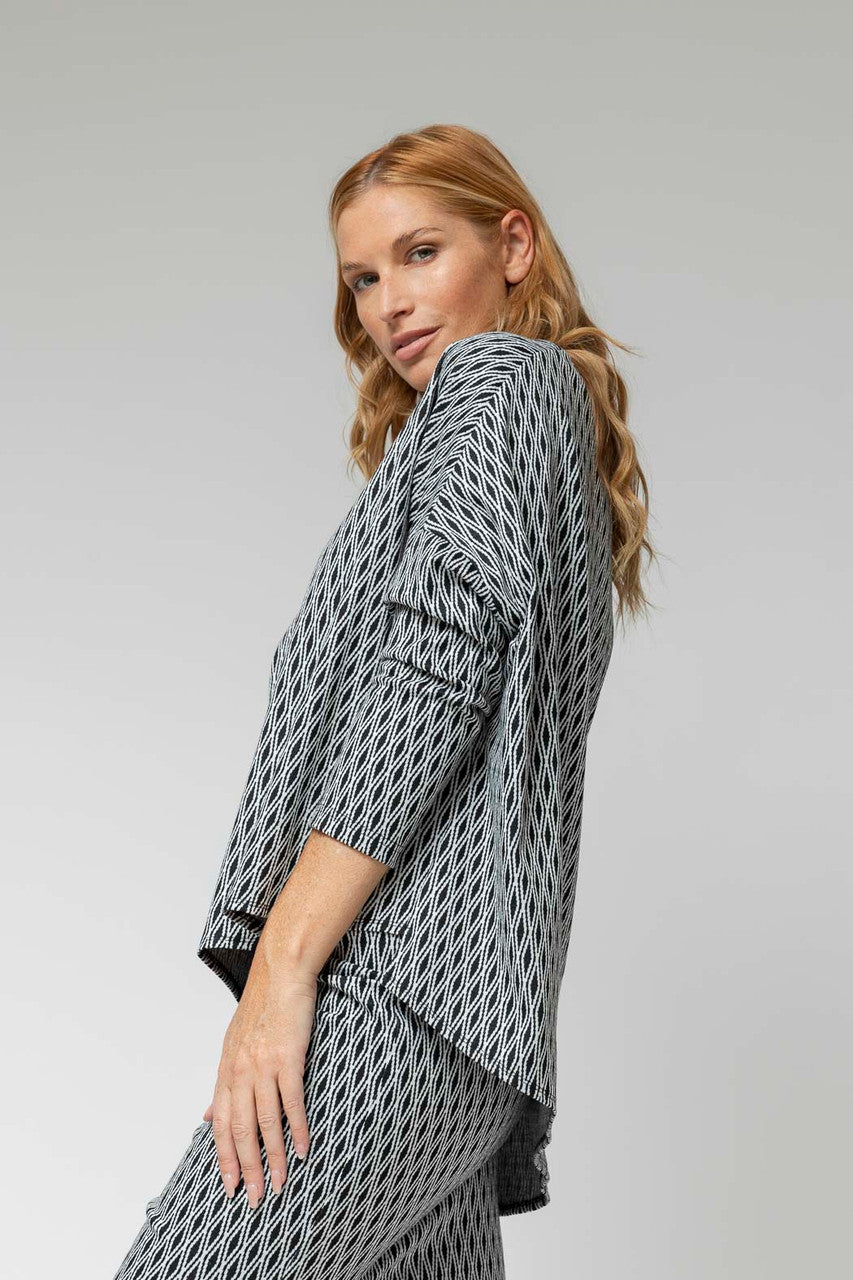 Black White Jacquard V Neck Jumper - Final Sale
