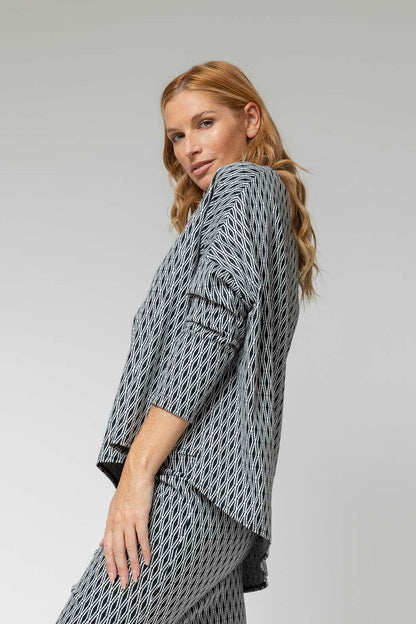 Black White Jacquard V Neck Jumper - Final Sale