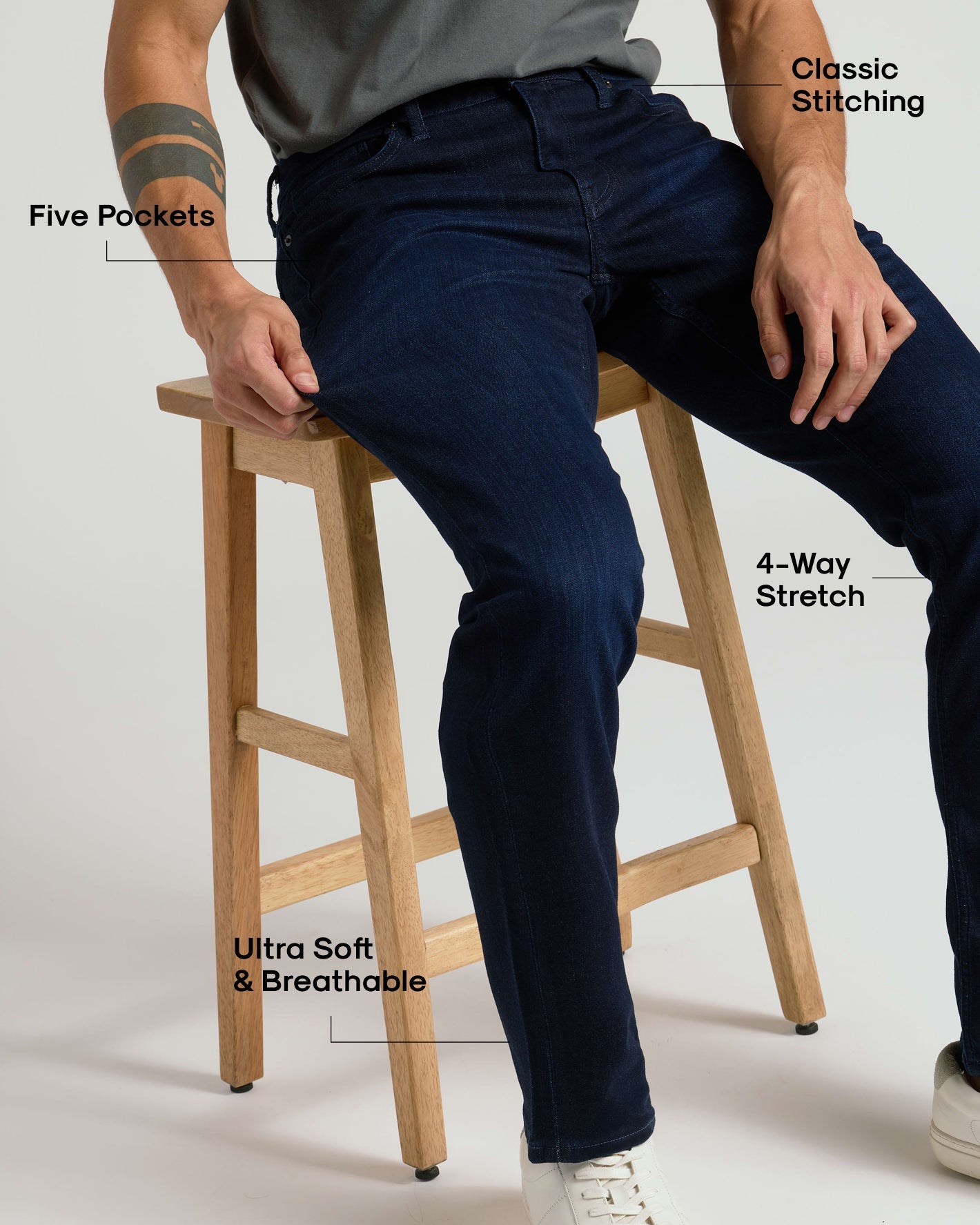 Indigo Wash Straight Comfort Stretch Jeans