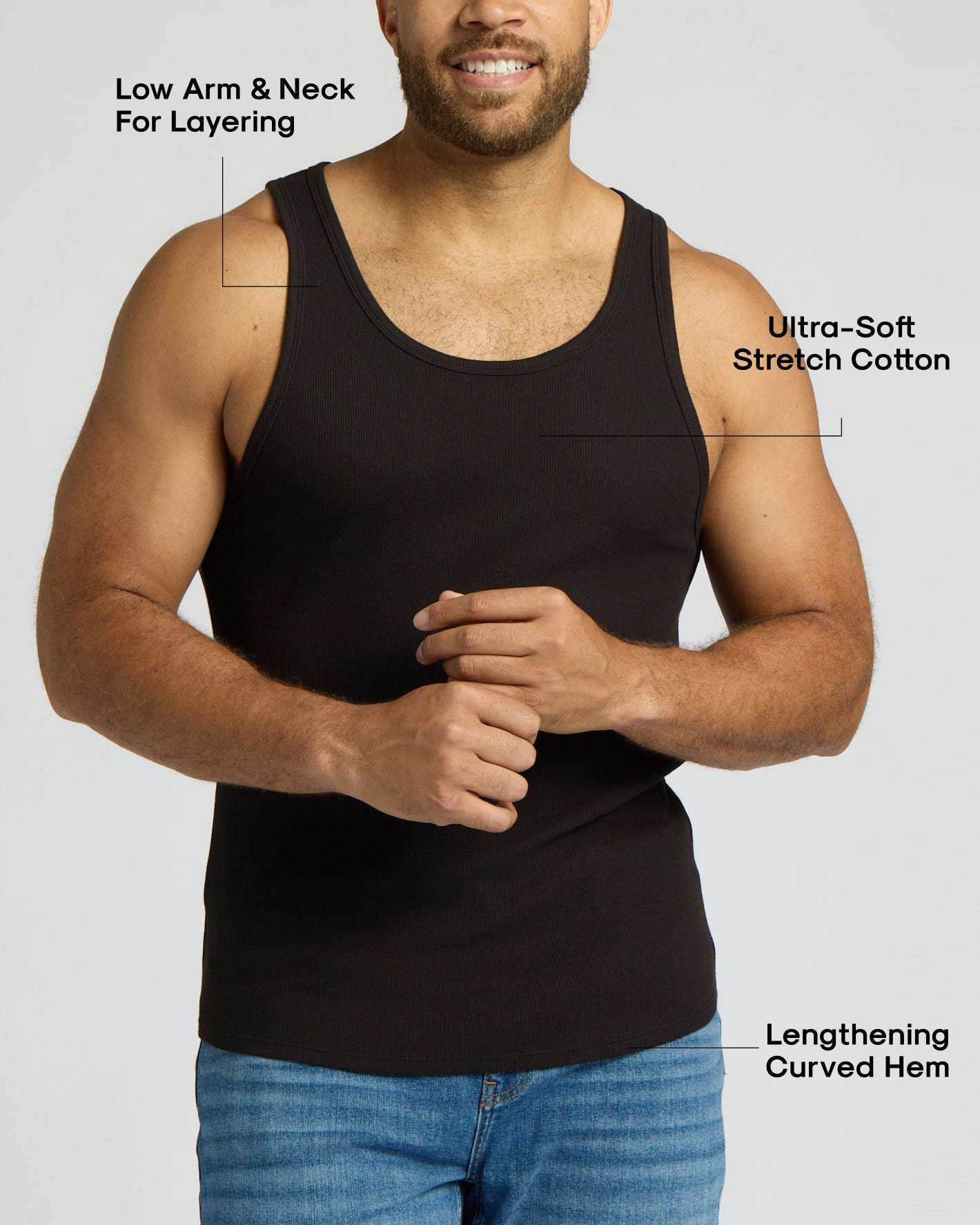 Black Ribbed Curved Hem Tank