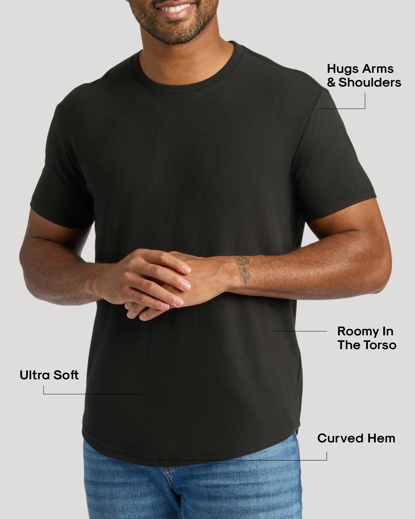 Black Curved Hem Classic Crew Neck 6-Pack