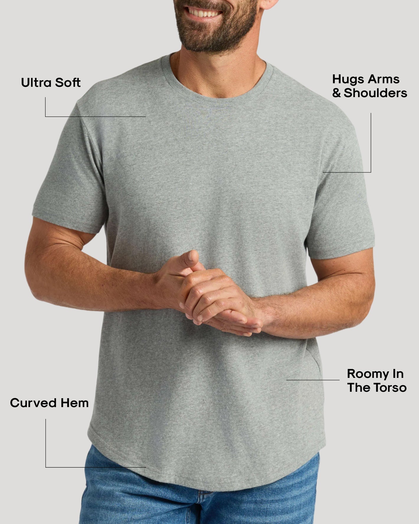 Heather Gray Curved Hem Classic Crew Neck