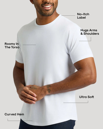 White Curved Hem Classic Crew Neck