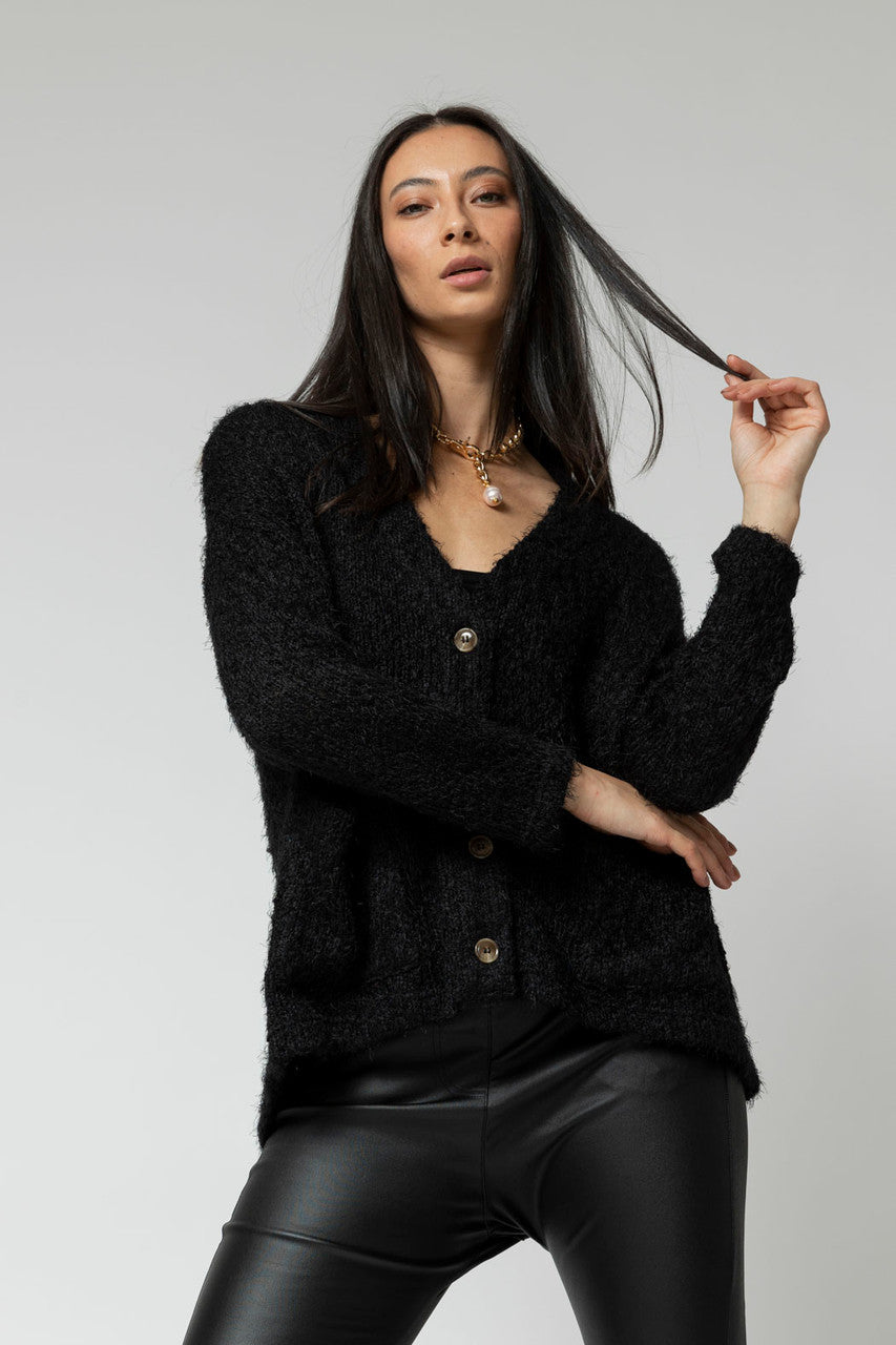 Black Fluffy Pocket Cardi