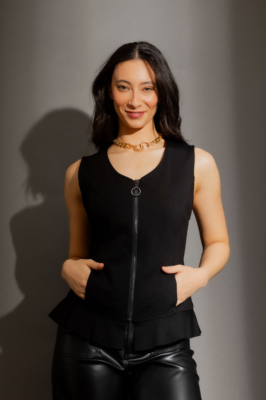 Black Ponte Frill Vest