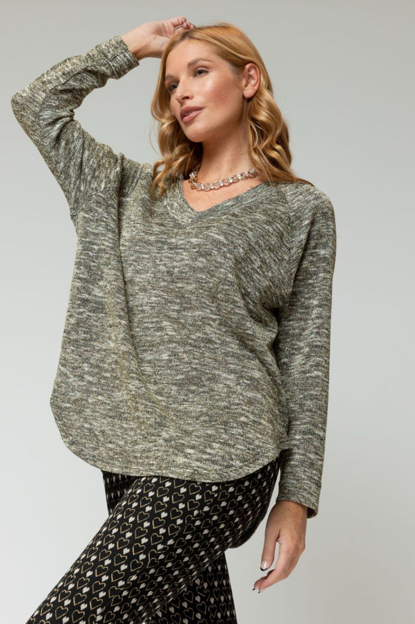 Black Gold Sparkle V Neck Top Jumper - Sale