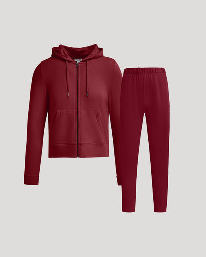 Womens Dark Maroon Crop Zip Hoodie & Relaxed Jogger 2-Pack