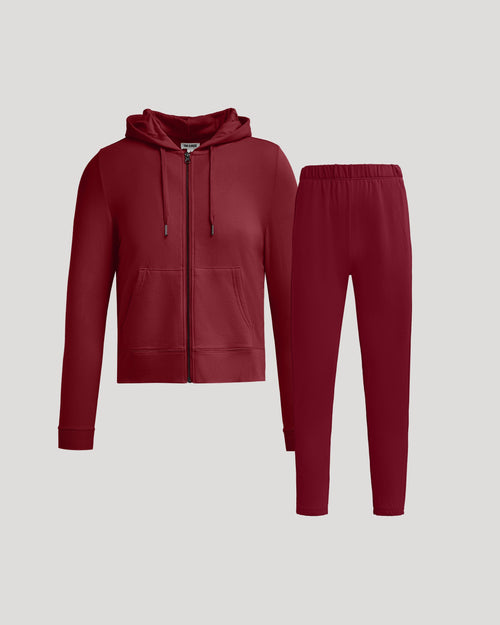 Womens Dark Maroon Crop Zip Hoodie & Relaxed Jogger 2-Pack