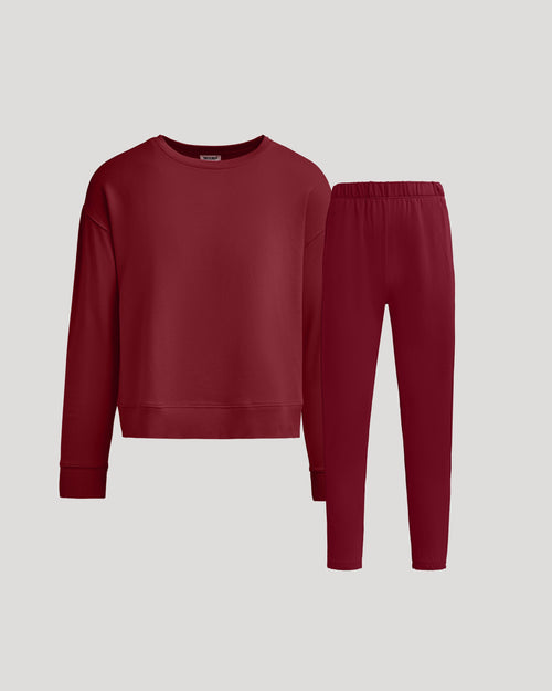 Womens Dark Maroon Slouch Pullover Crew & Relaxed Jogger 2-Pack