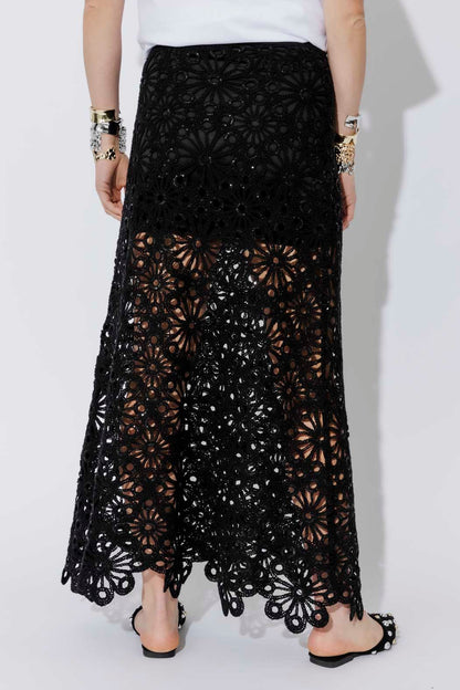 Black Luxe Cotton Crochet Skirt