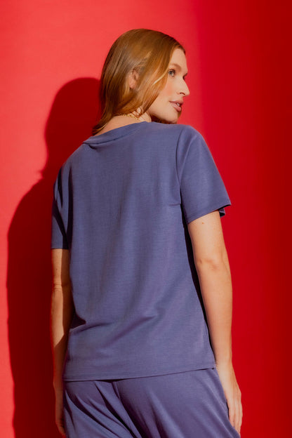 Blue Lux Twill Crew Neck T-Shirt