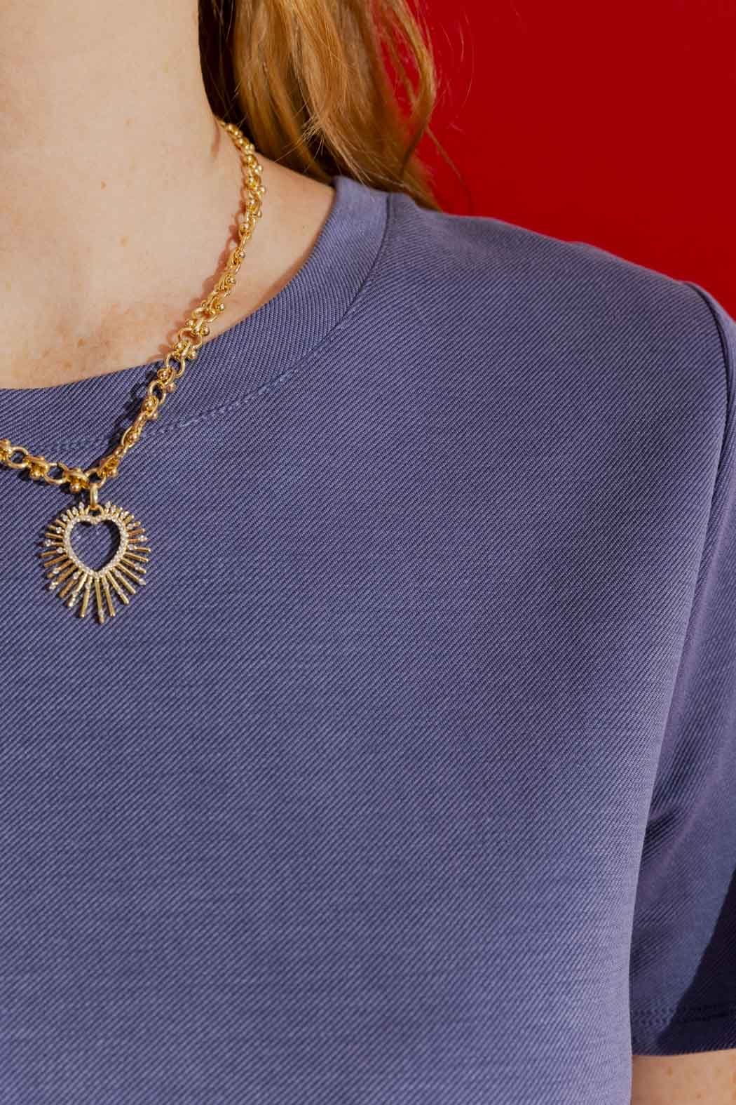Blue Lux Twill Crew Neck T-Shirt