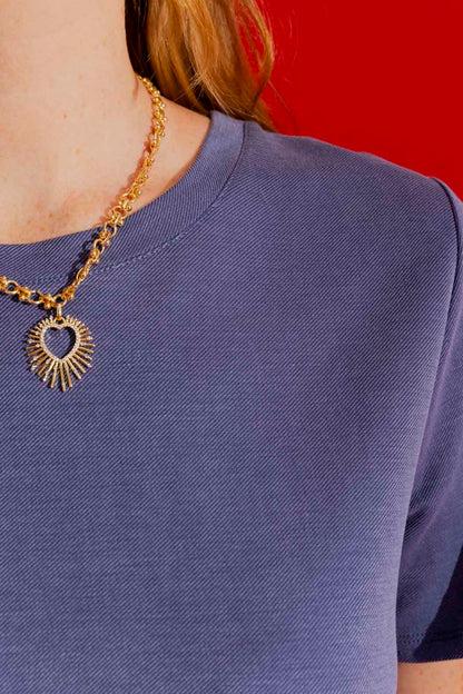 Blue Lux Twill Crew Neck T-Shirt