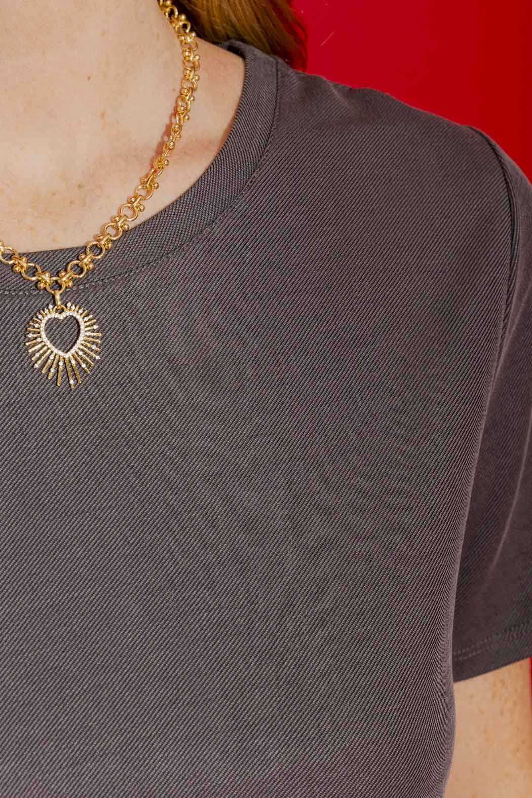 Charcoal Lux Twill Crew Neck T-Shirt