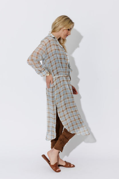Blue/Tan Long Chiffon Shirt