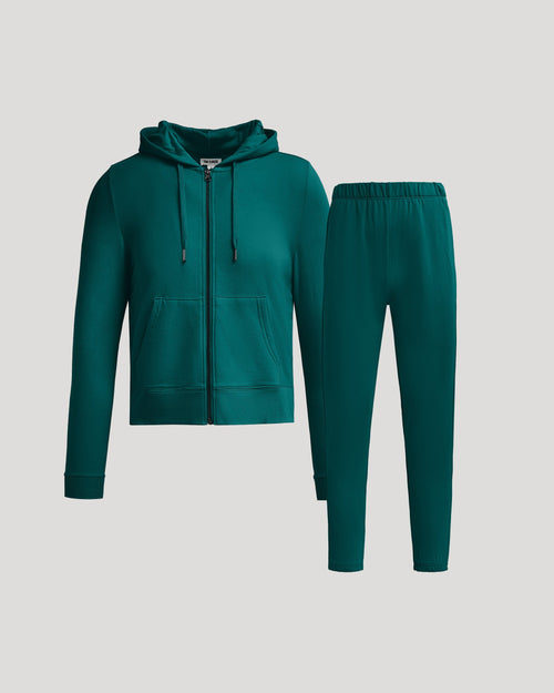 Womens Deep Emerald Crop Zip Hoodie & Relaxed Jogger 2-Pack