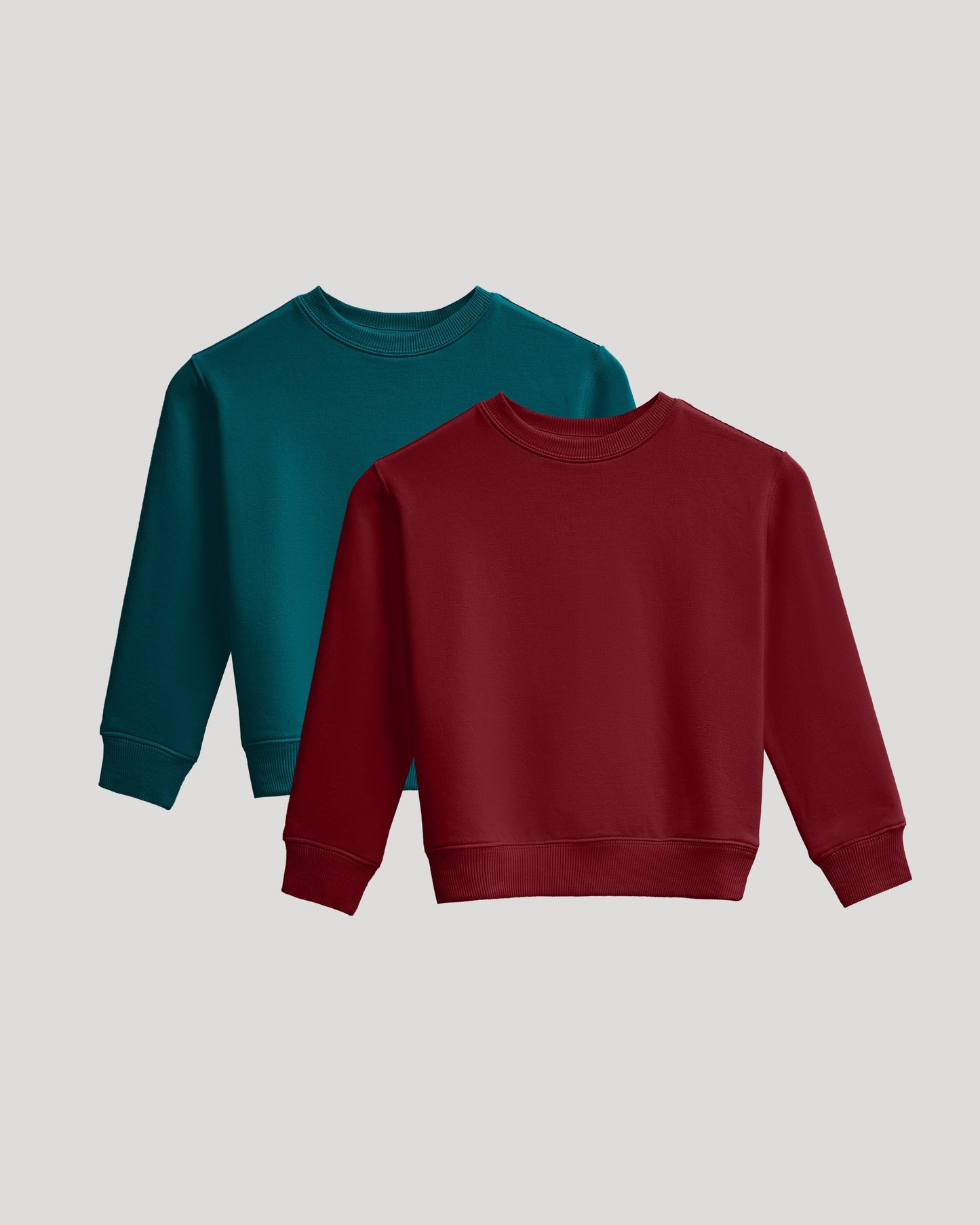 Girls Deep Emerald & Dark Maroon Slouch Pullover Crew 2-Pack