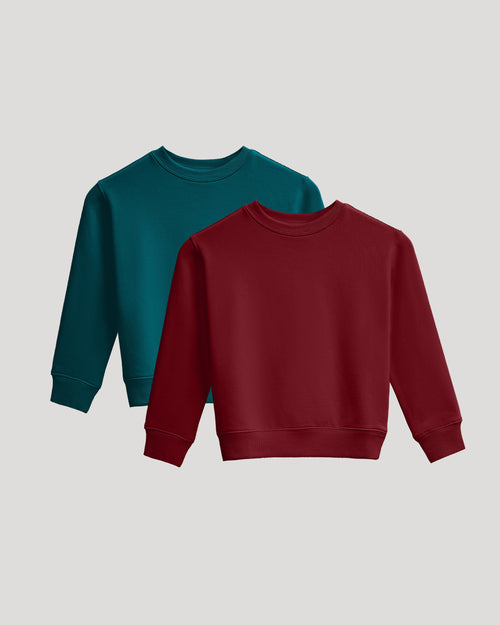 Girls Deep Emerald & Dark Maroon Slouch Pullover Crew 2-Pack