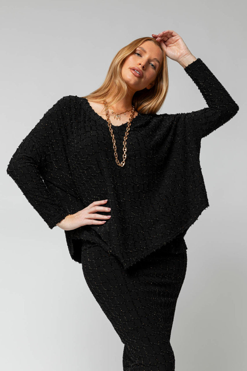 Black Shimmer Knit V Neck Jumper