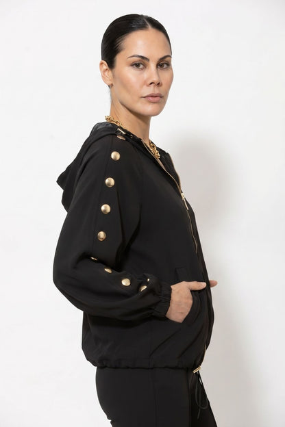 Black Euro Stud Hooded Jacket