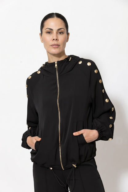 Black Euro Stud Hooded Jacket