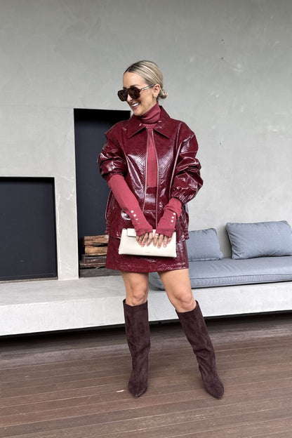 Burgundy Faux Leather Mini Skirt