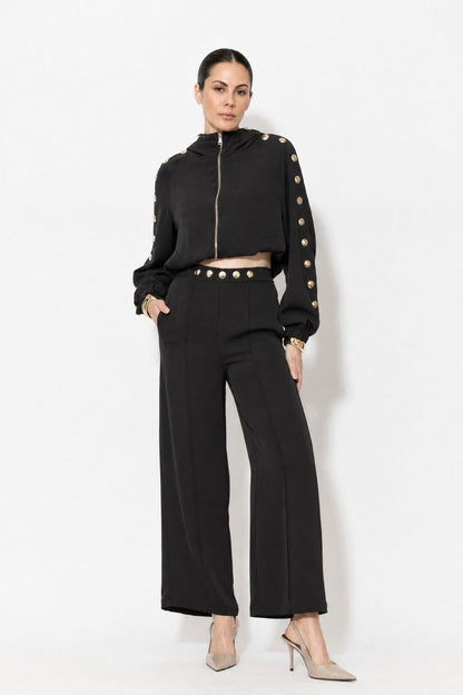 Black Euro Stud Hooded Jacket