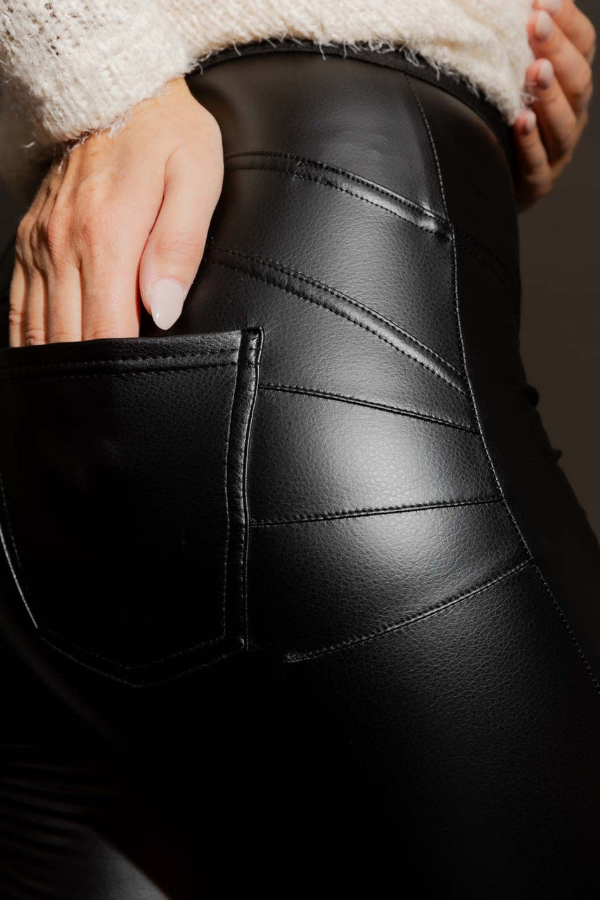 Black Croc Coated Zip Miracle Pant