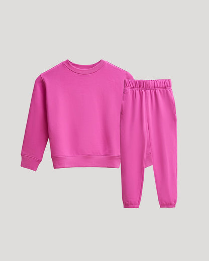 Girls Electric Fuchsia Slouch Pullover Crew & Relaxed Joggers 2-Pack
