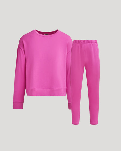 Womens Electric Fuchsia Slouch Pullover Crew & Relaxed Jogger 2-Pack