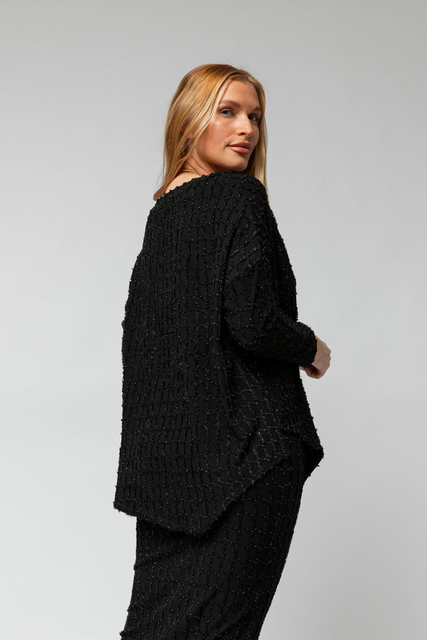 Black Shimmer Knit V Neck Jumper