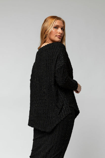Black Shimmer Knit V Neck Jumper