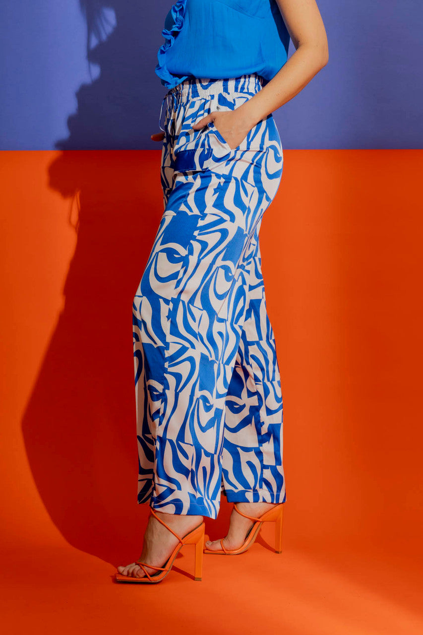 Blue/White Silky Cargo Culottes