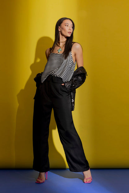 Black Paperbag Silky Pant