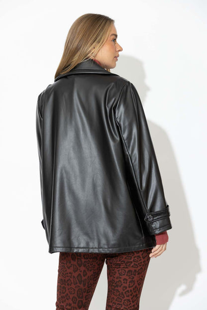 Black Faux Leather Pea Coat
