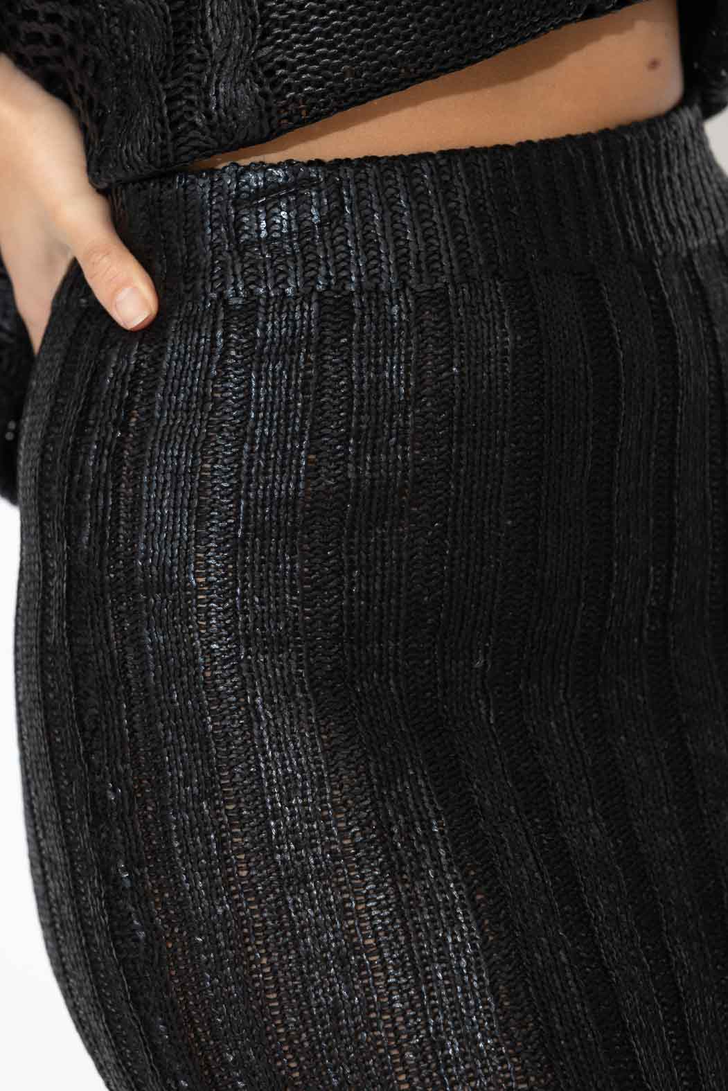 Black Crochet Foil Knit Skirt