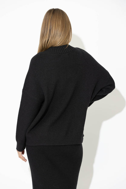 Black Slouch V Neck Jumper