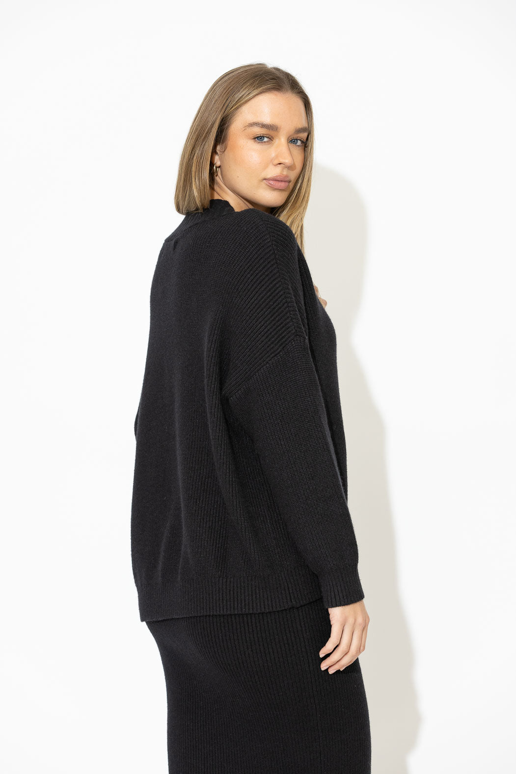 Black Slouch V Neck Jumper
