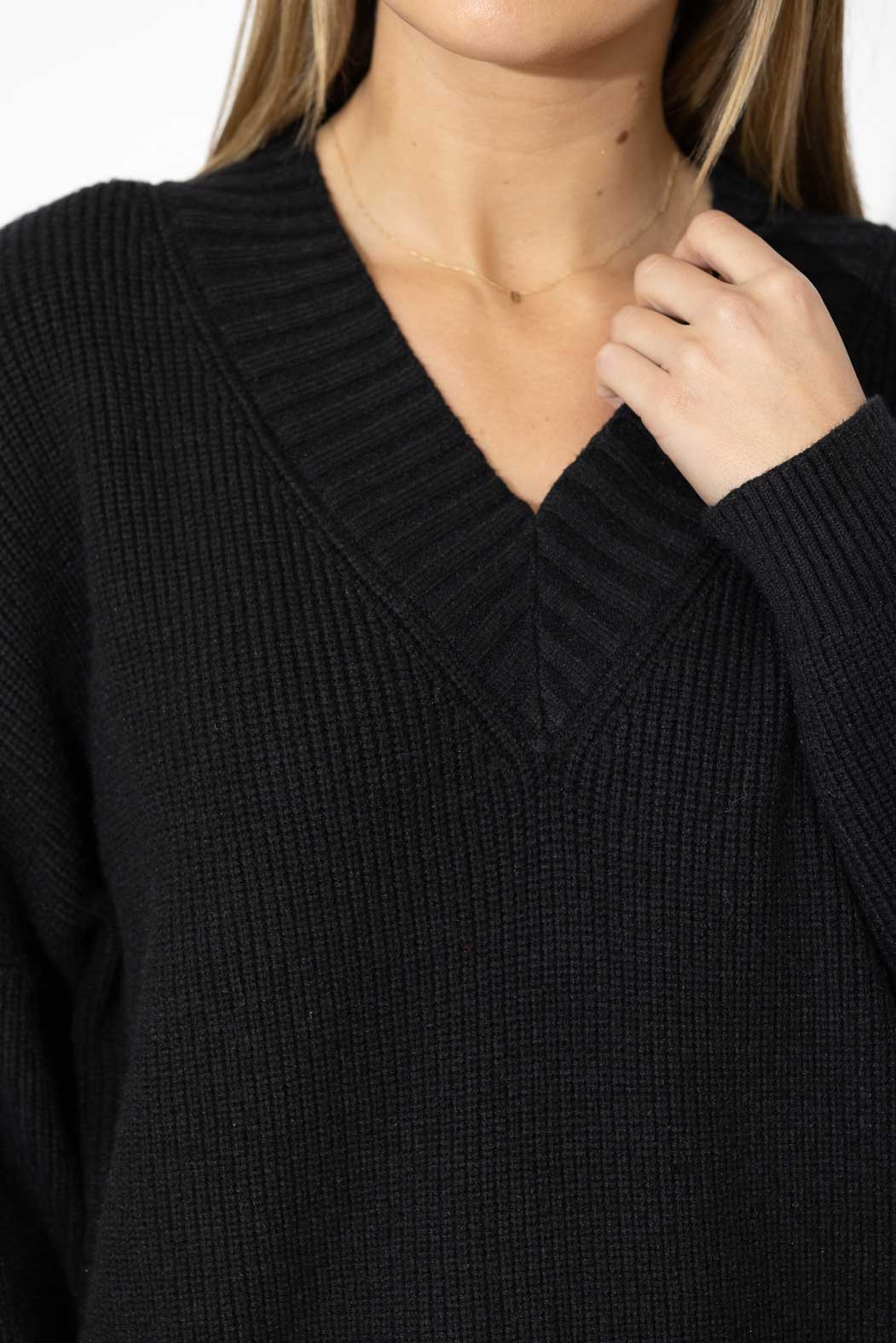 Black Slouch V Neck Jumper