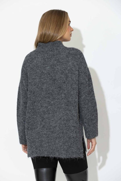 Charcoal Fluffy Front Seam Tunic