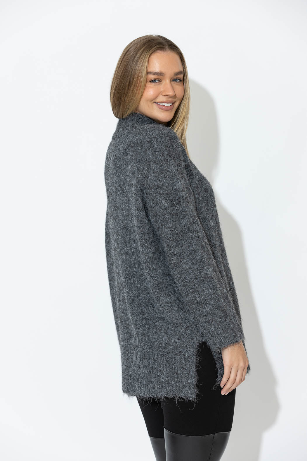 Charcoal Fluffy Front Seam Tunic