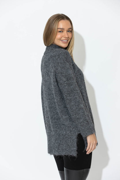 Charcoal Fluffy Front Seam Tunic