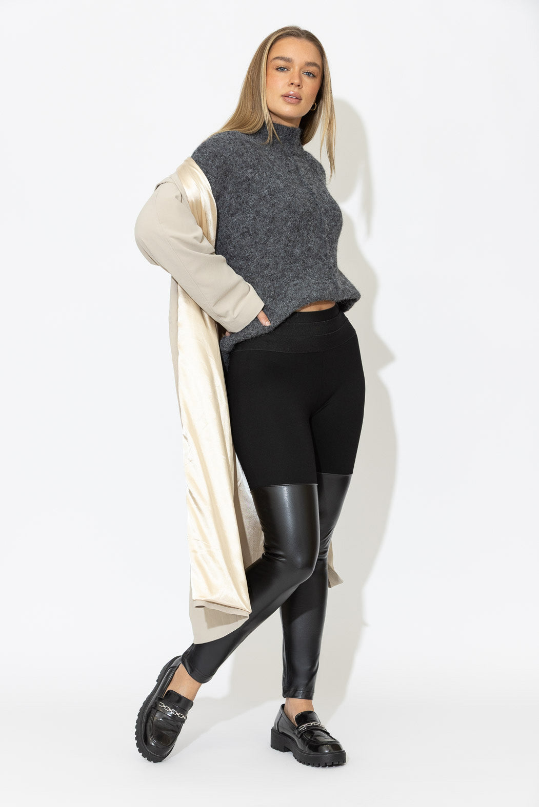 Charcoal Fluffy Front Seam Tunic