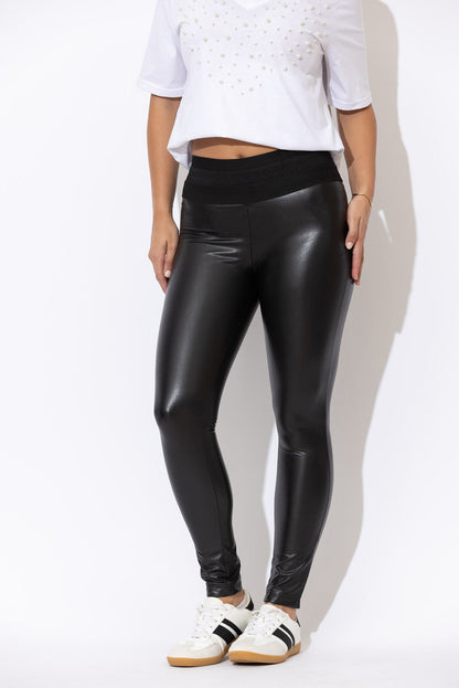 Black Faux Leather Tummy Shaper Miracle Pant
